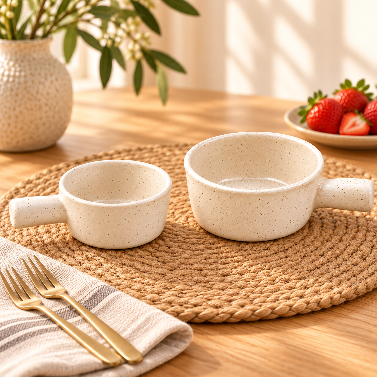 KunhaR Ceramic Fondue Tops for Chocolate, Cheese & Dips, 180 ml + 450 ml, White, Pack of 2 | Lead-Free, Microwave & Oven Safe