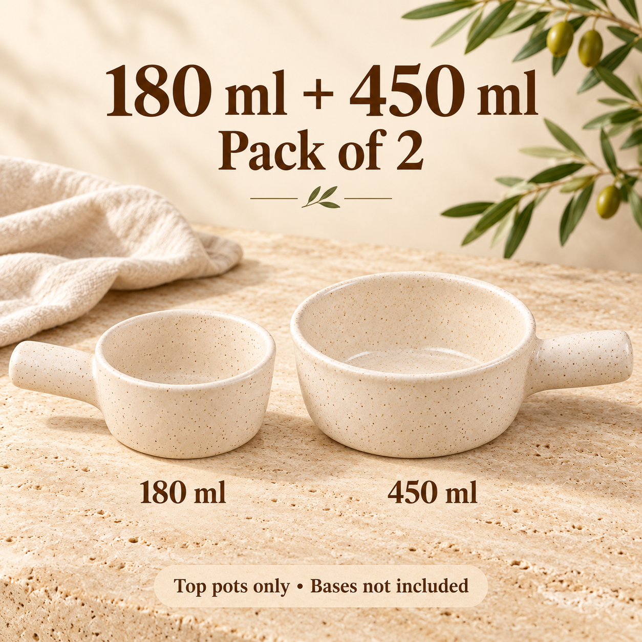 KunhaR Ceramic Fondue Top, 180 ml + 450 ml, Pack of 2, White + White – image 7