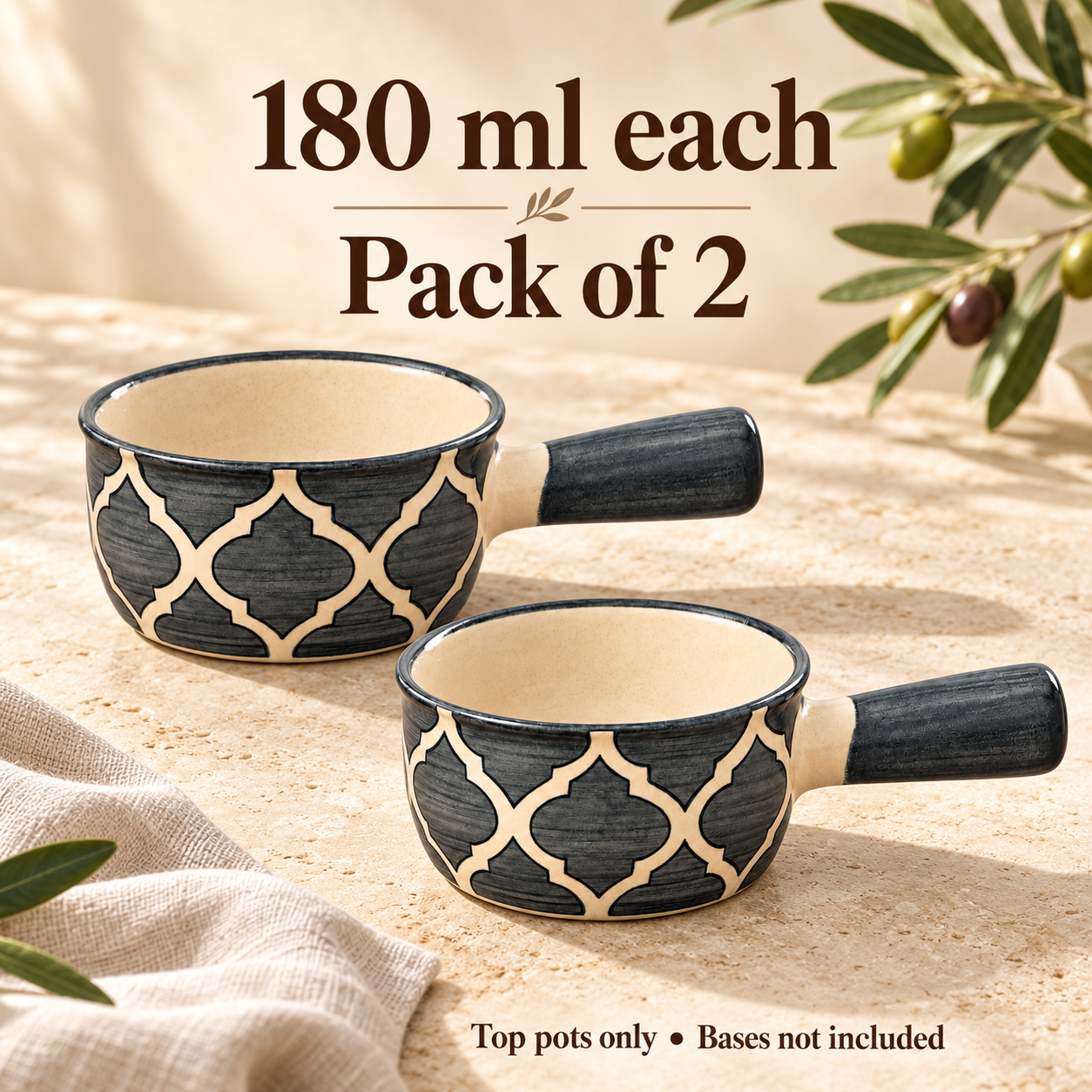 KunhaR Ceramic Fondue Top, 180 ml + 180 ml, Pack of 2, Grey + Grey – image 7