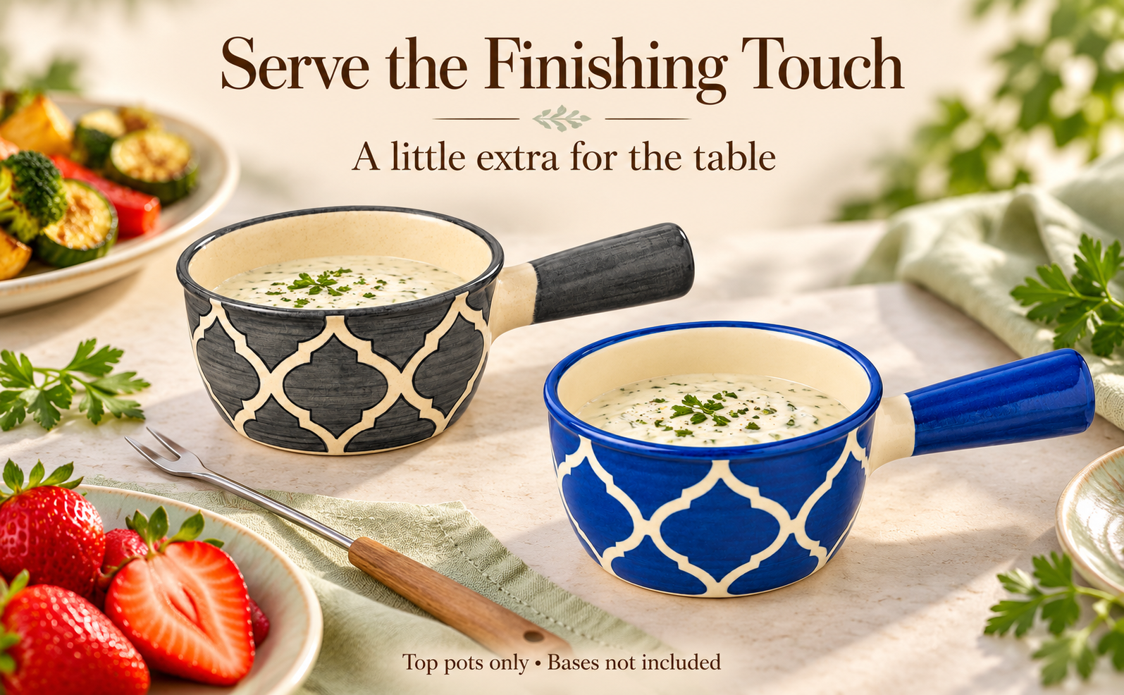 KunhaR Ceramic Fondue Top, 180 ml + 180 ml, Pack of 2, Grey + Blue – visual story 4