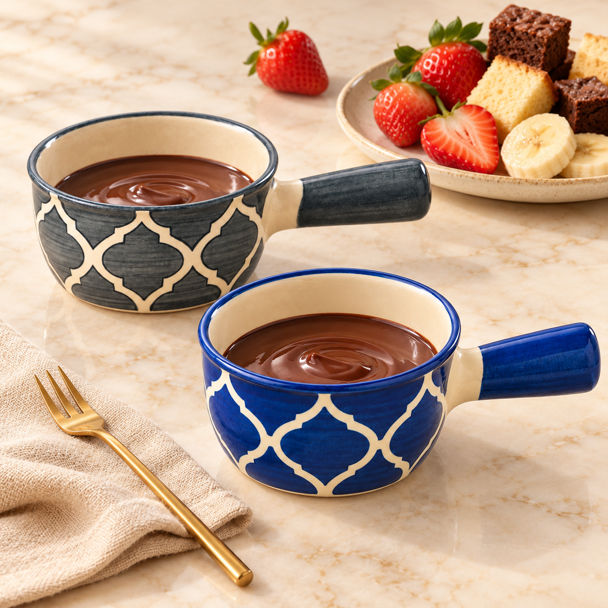 KunhaR Ceramic Fondue Top, 180 ml + 180 ml, Pack of 2, Grey + Blue – image 2