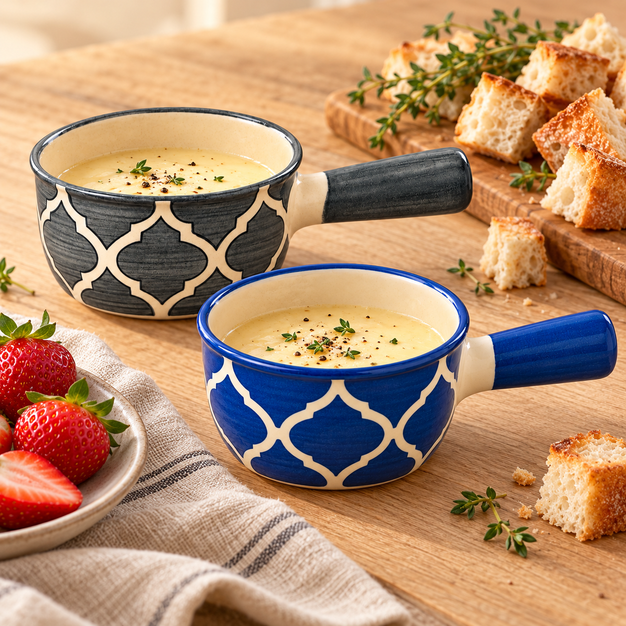 KunhaR Ceramic Fondue Top, 180 ml + 180 ml, Pack of 2, Grey + Blue – image 3