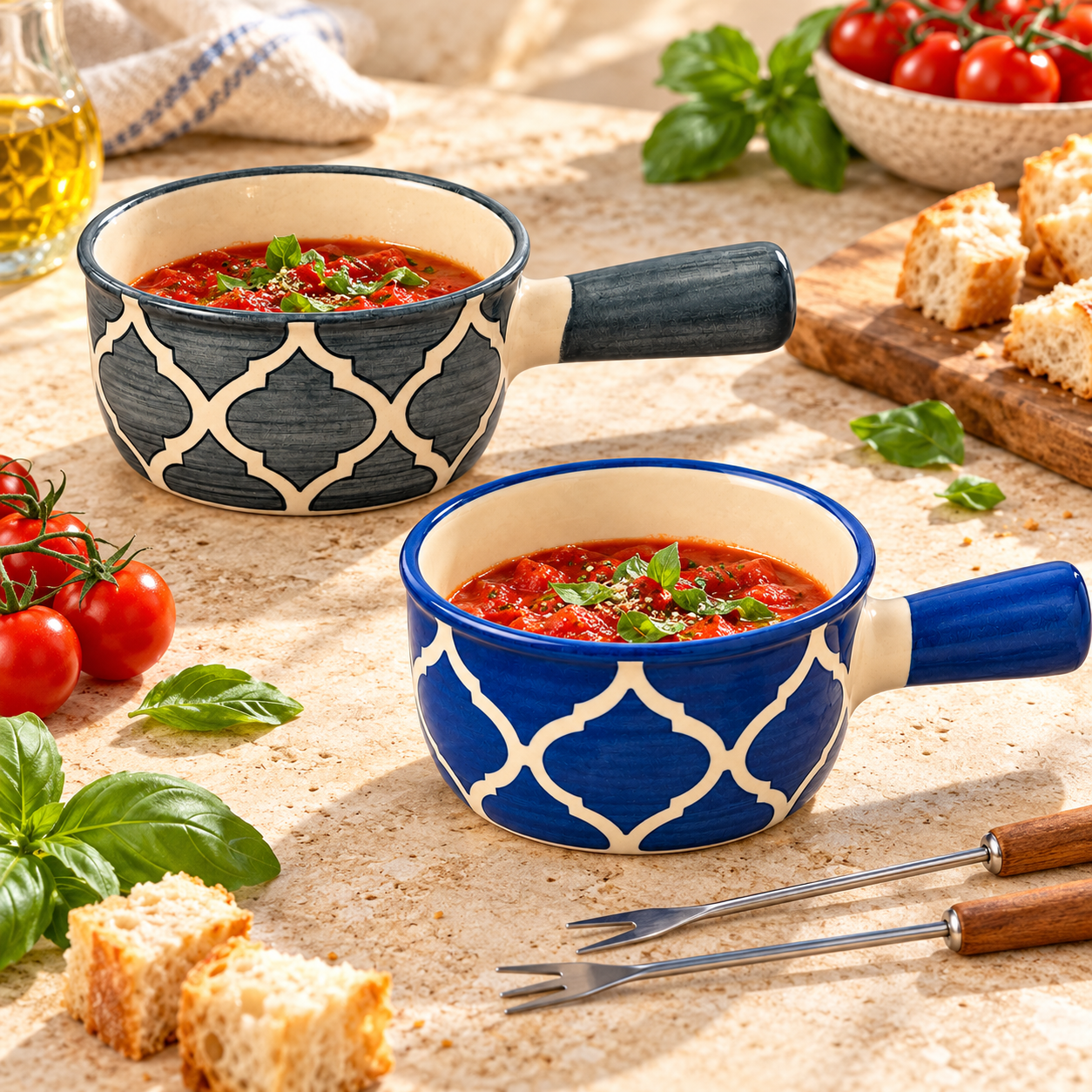 KunhaR Ceramic Fondue Top, 180 ml + 180 ml, Pack of 2, Grey + Blue – image 4