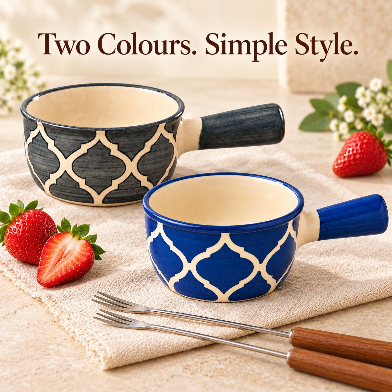 KunhaR Ceramic Fondue Top, 180 ml + 180 ml, Pack of 2, Grey + Blue – image 5