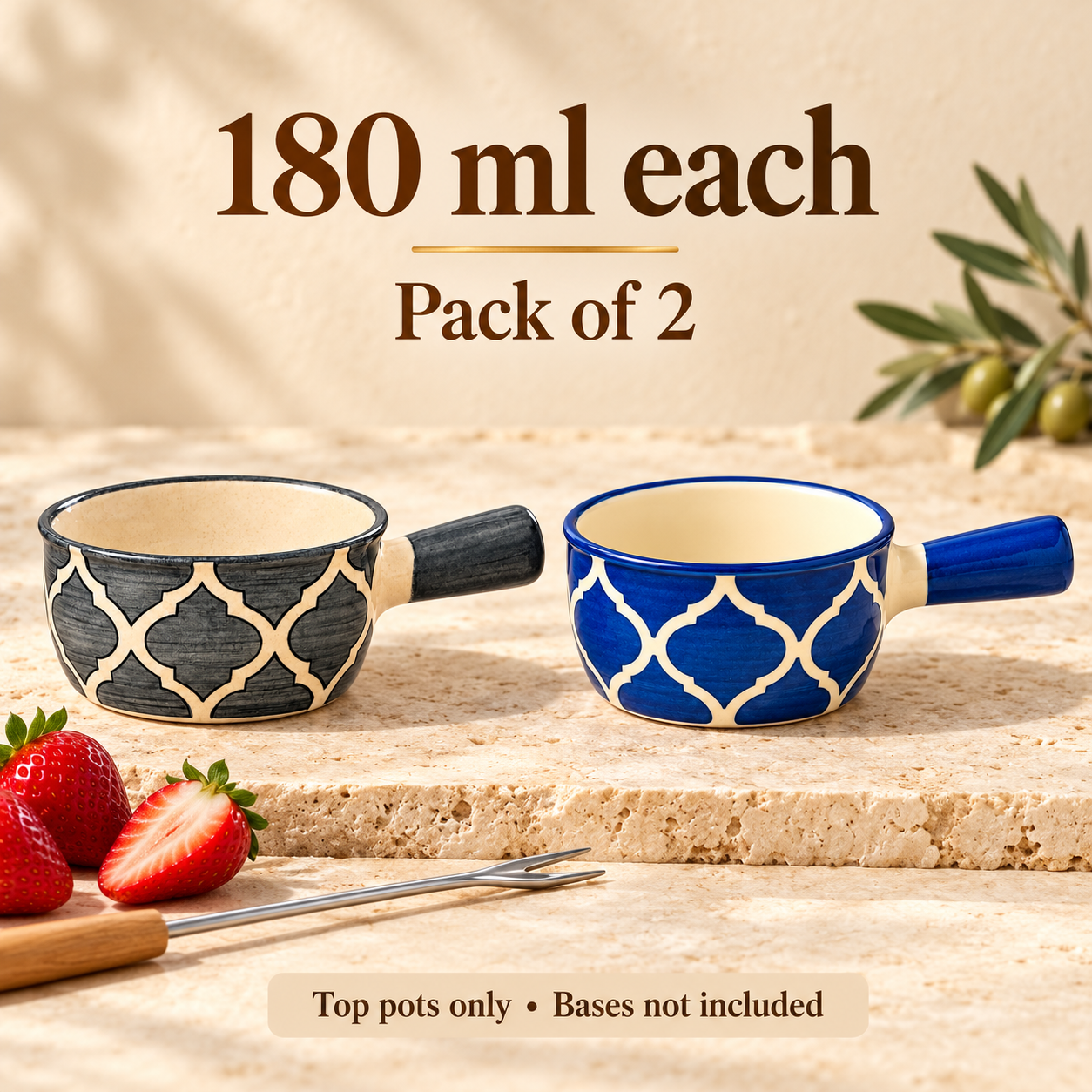 KunhaR Ceramic Fondue Top, 180 ml + 180 ml, Pack of 2, Grey + Blue – image 7