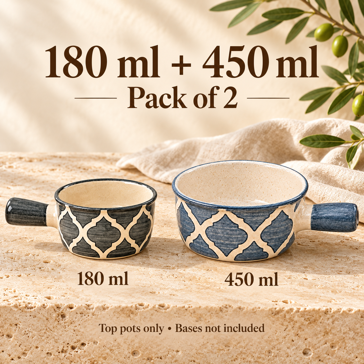KunhaR Ceramic Fondue Top, 180 ml + 450 ml, Pack of 2, Grey + Grey – image 7