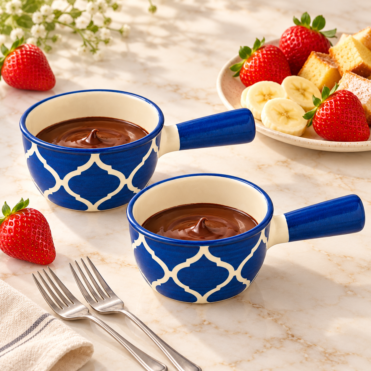 KunhaR Ceramic Fondue Top, 180 ml + 180 ml, Pack of 2, Blue + Blue – image 2