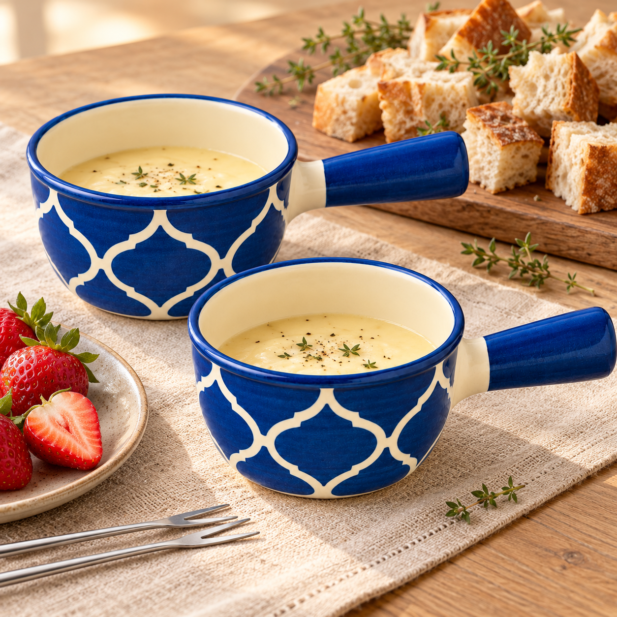 KunhaR Ceramic Fondue Top, 180 ml + 180 ml, Pack of 2, Blue + Blue – image 3