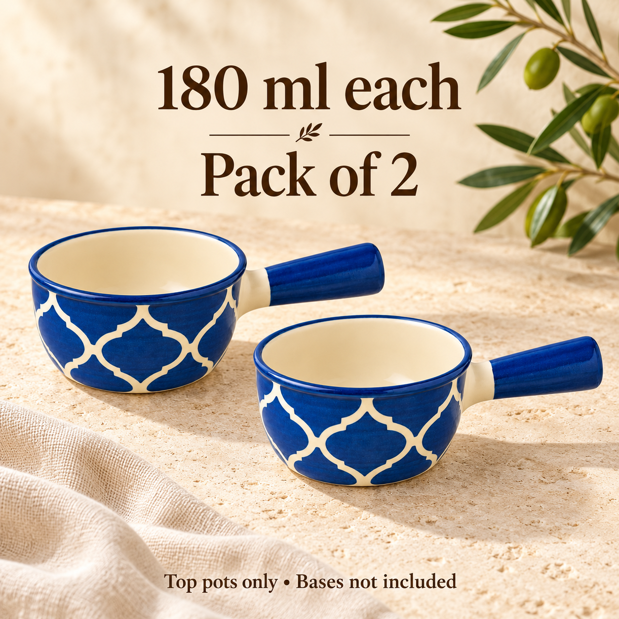 KunhaR Ceramic Fondue Top, 180 ml + 180 ml, Pack of 2, Blue + Blue – image 7