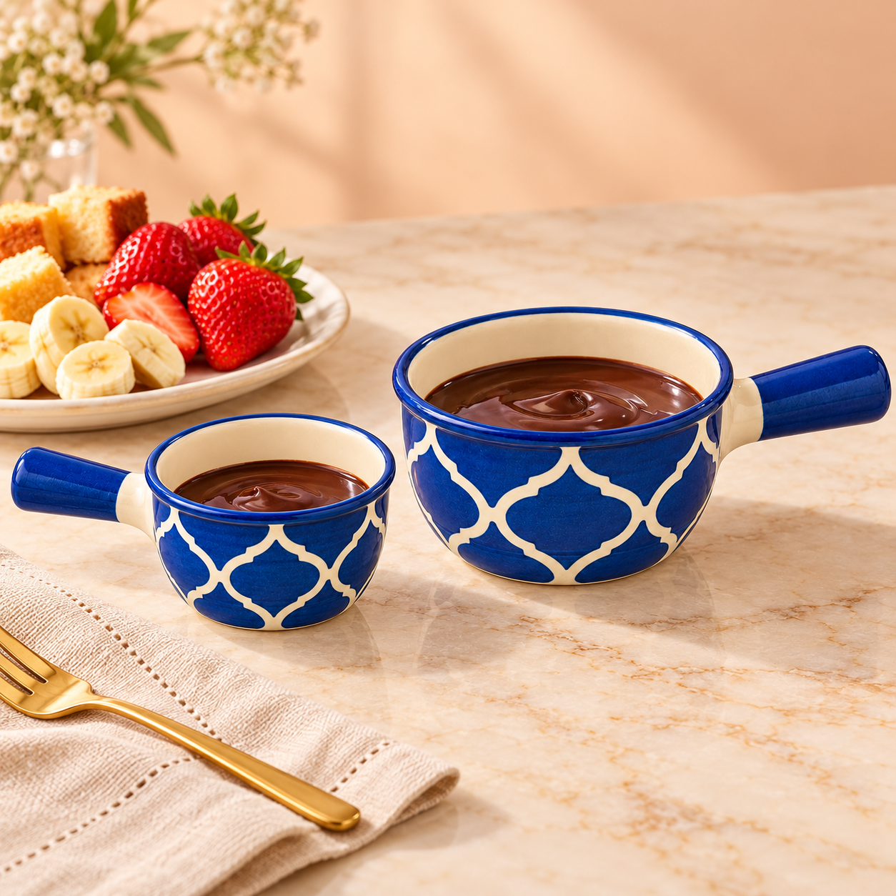 KunhaR Ceramic Fondue Top, 180 ml + 450 ml, Pack of 2, Blue + Blue – image 2