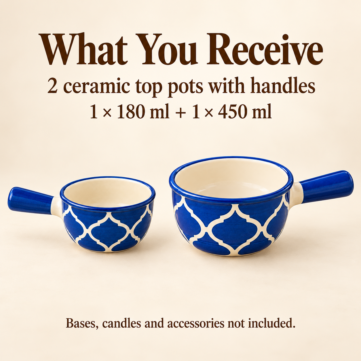 KunhaR Ceramic Fondue Top, 180 ml + 450 ml, Pack of 2, Blue + Blue – image 6