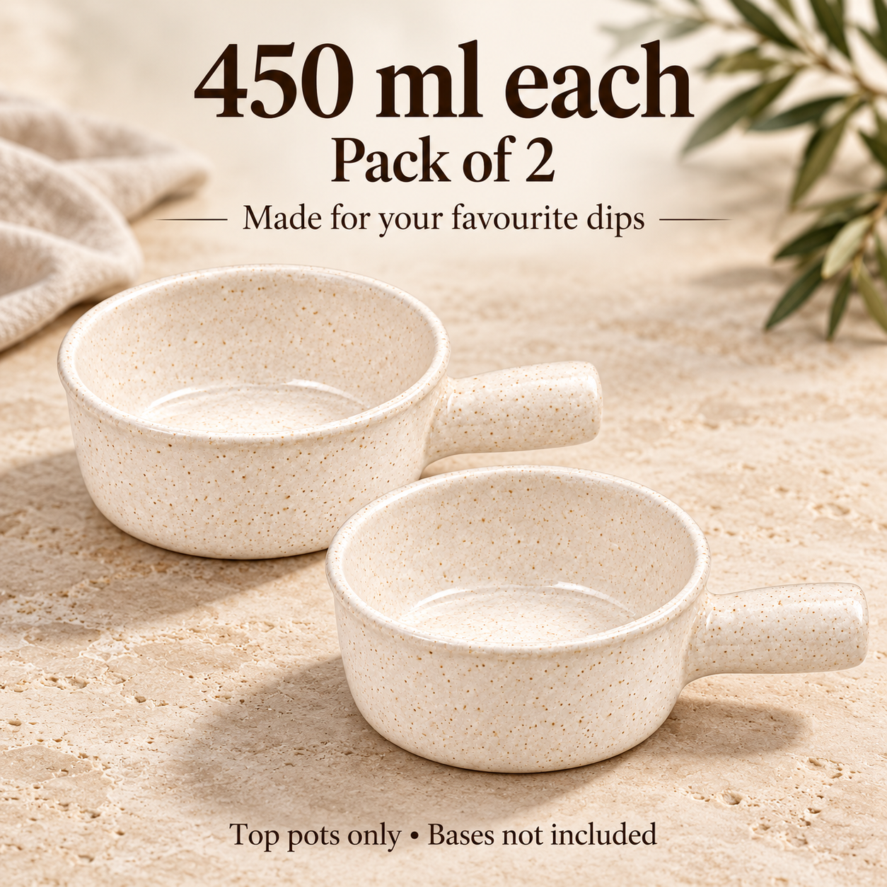KunhaR Ceramic Fondue Top, 450 ml + 450 ml, Pack of 2, White + White – image 7