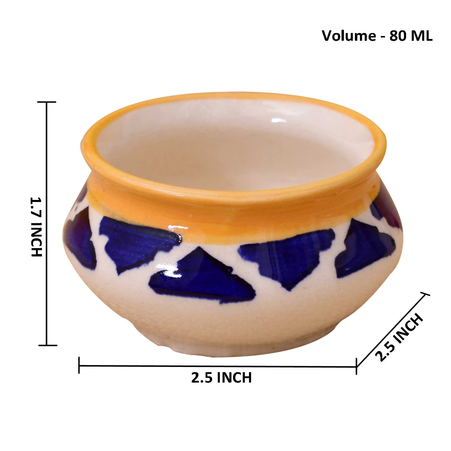Kunhar Ceramic Sauce Holder - 90 ML, 4 Pieces, Yellow Blue - Image 2