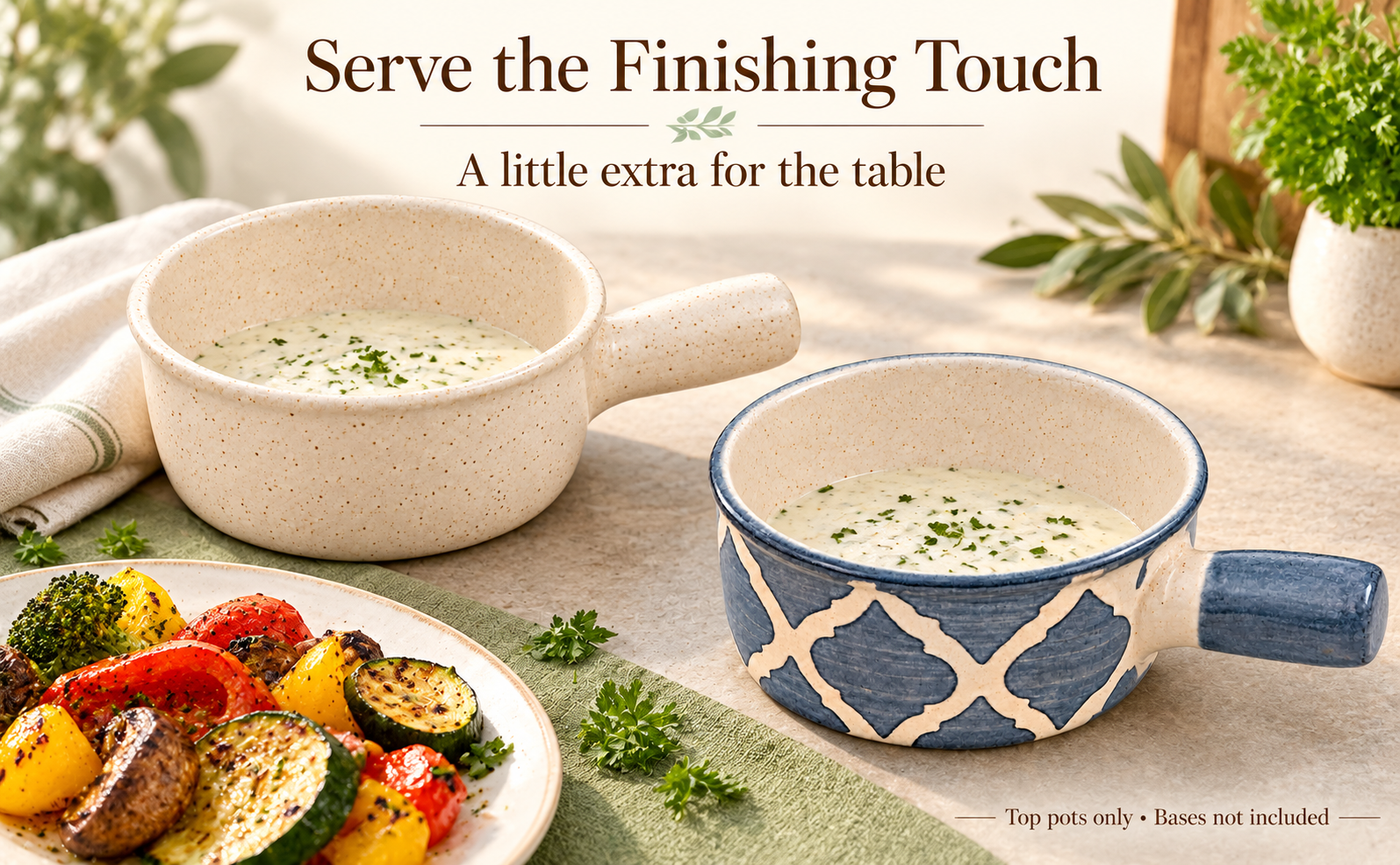KunhaR Ceramic Fondue Top, 450 ml + 450 ml, Pack of 2, White + Grey – visual story 4