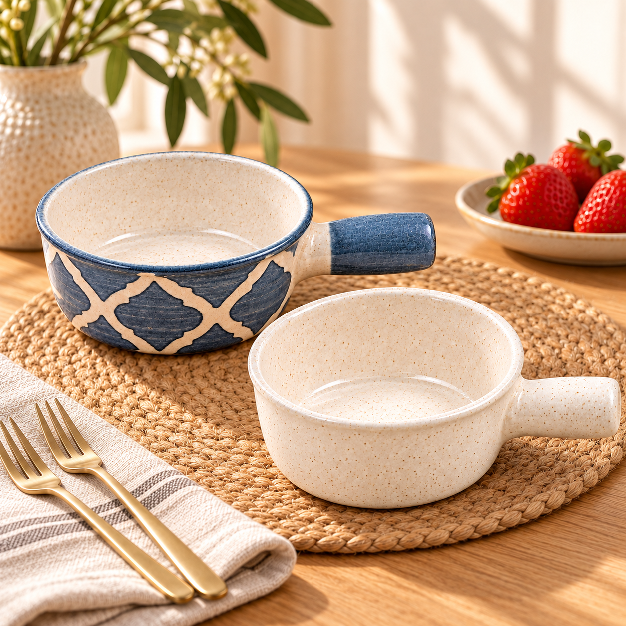KunhaR Ceramic Fondue Tops for Chocolate, Cheese & Dips, 450 ml Each, White & Grey, Pack of 2 | Lead-Free, Microwave & Oven Safe