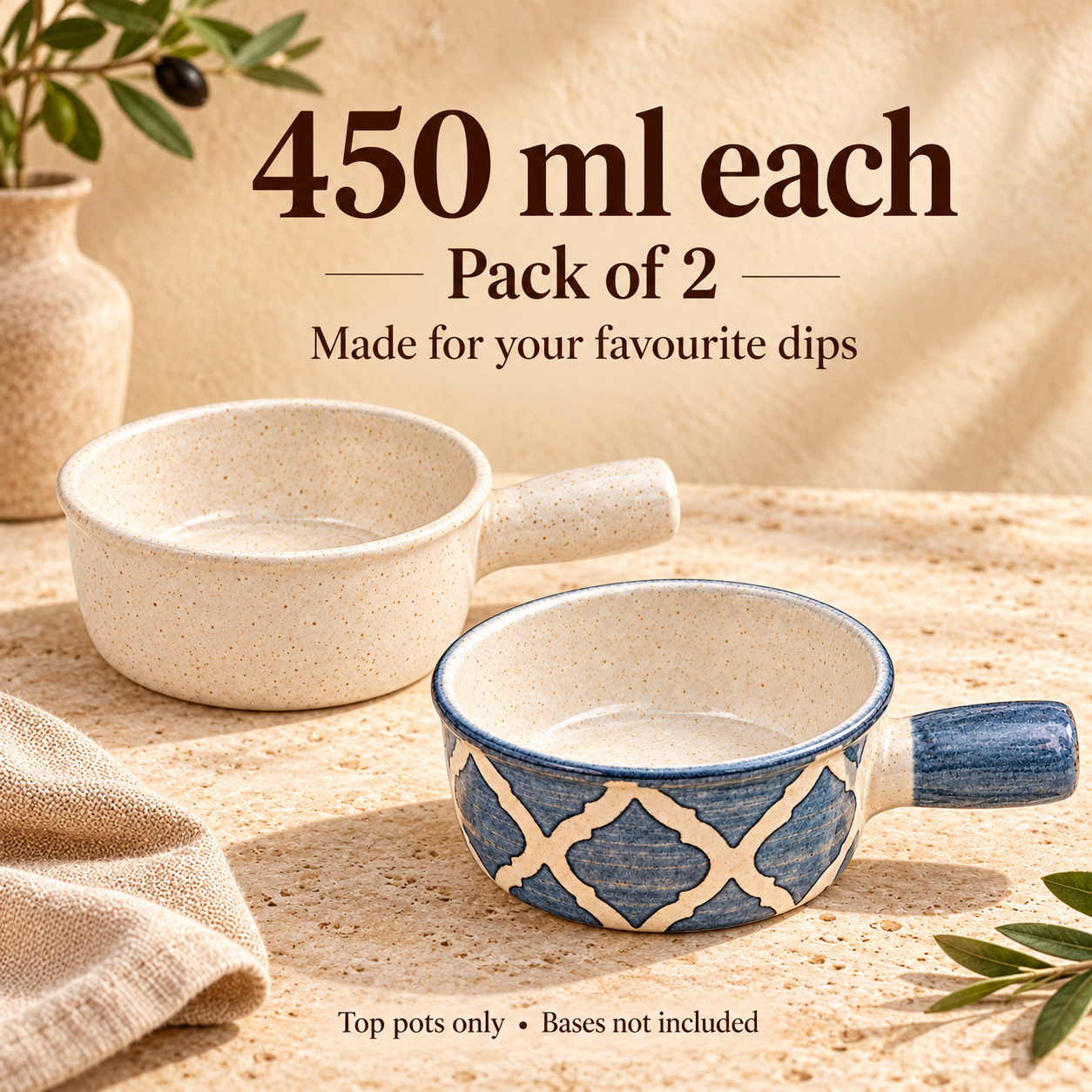 KunhaR Ceramic Fondue Top, 450 ml + 450 ml, Pack of 2, White + Grey – image 7