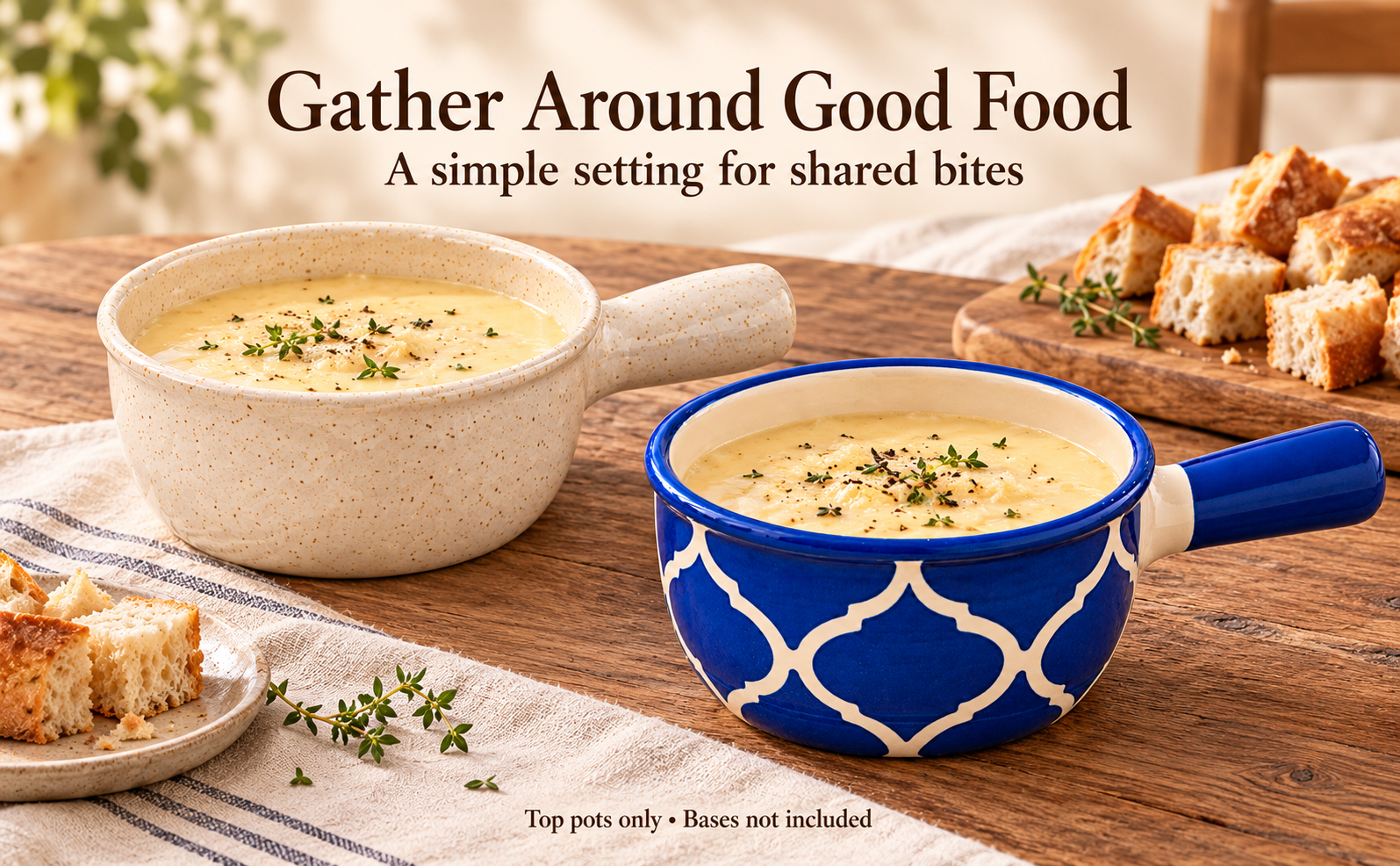 KunhaR Ceramic Fondue Top, 450 ml + 450 ml, Pack of 2, White + Blue – visual story 3