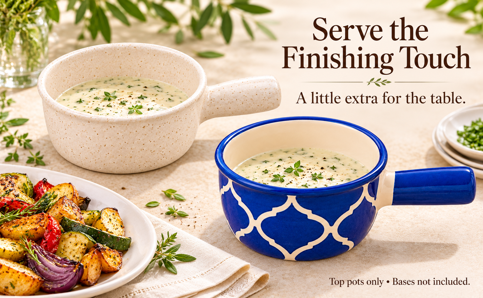 KunhaR Ceramic Fondue Top, 450 ml + 450 ml, Pack of 2, White + Blue – visual story 4