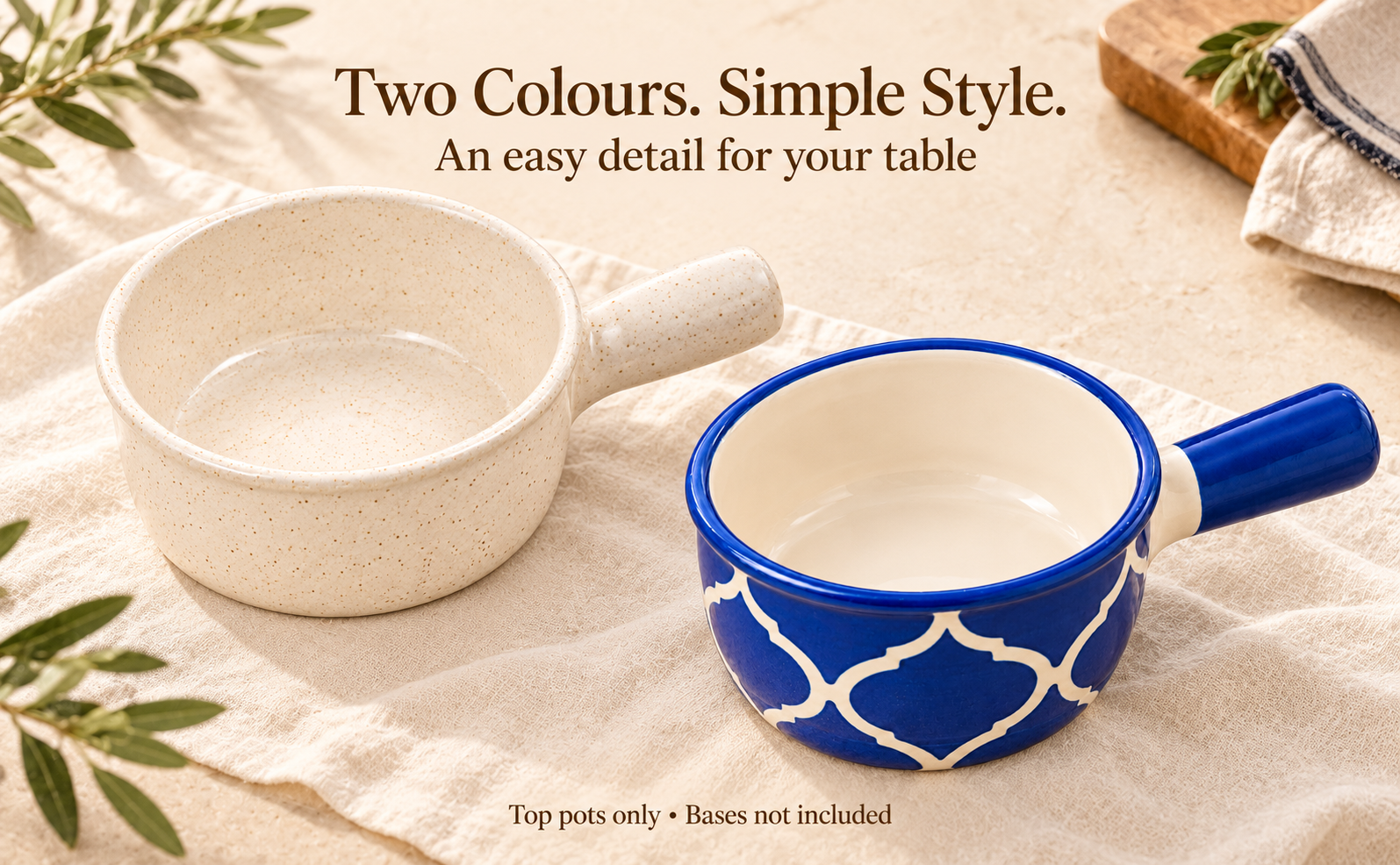 KunhaR Ceramic Fondue Top, 450 ml + 450 ml, Pack of 2, White + Blue – visual story 5