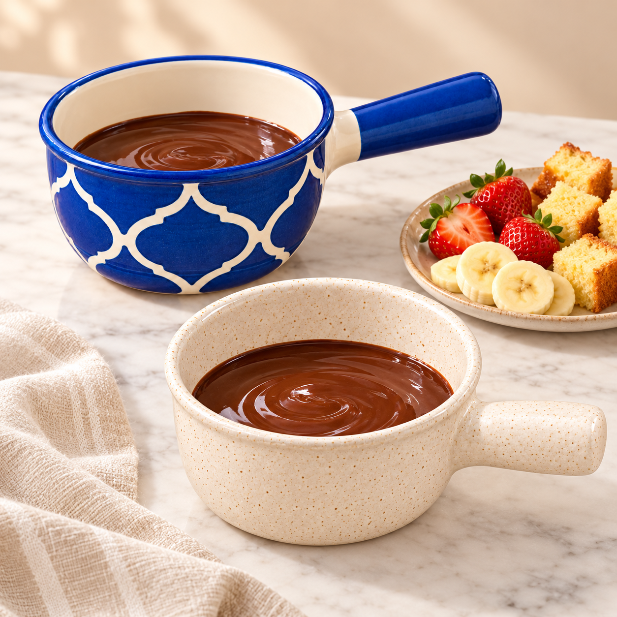 KunhaR Ceramic Fondue Top, 450 ml + 450 ml, Pack of 2, White + Blue – image 2