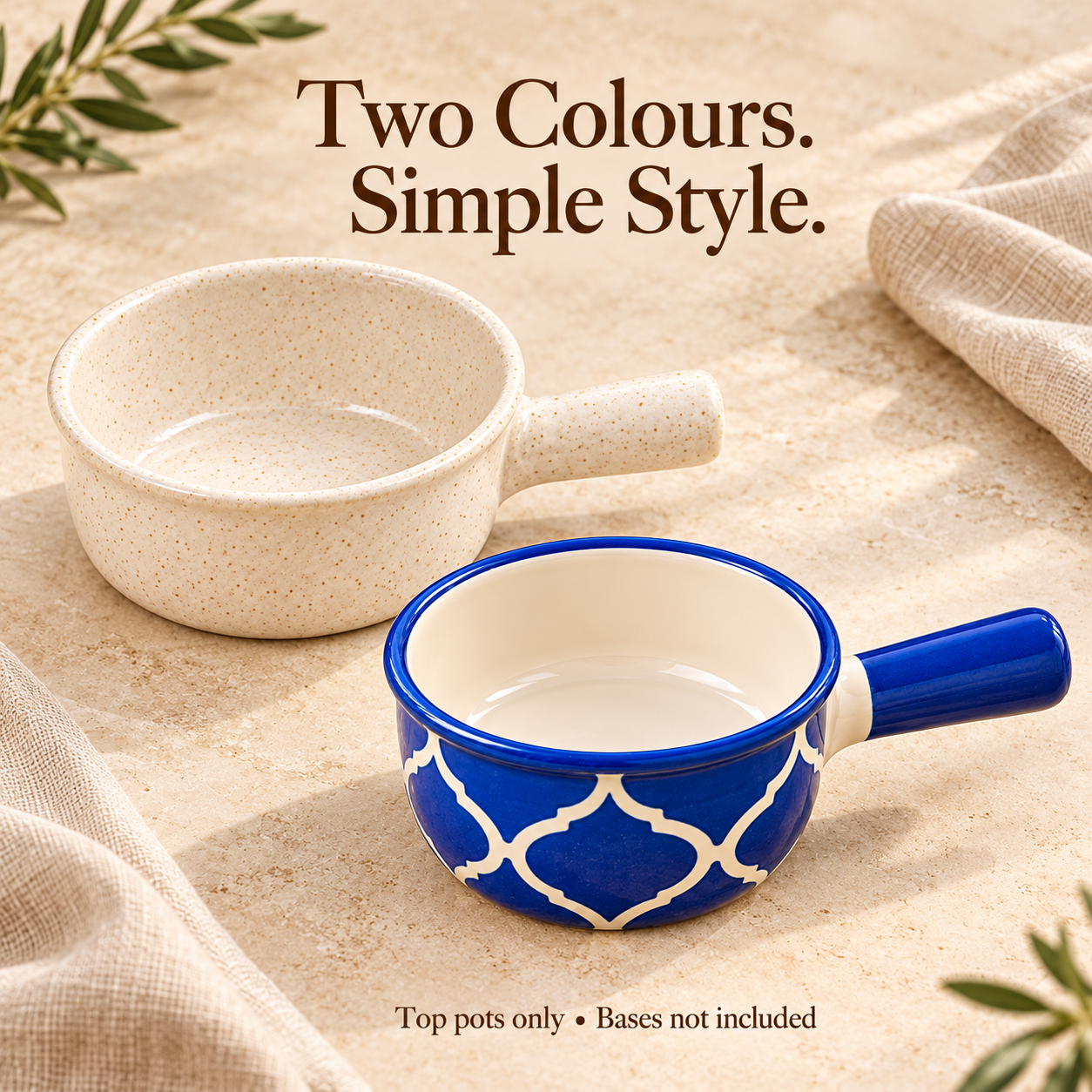 KunhaR Ceramic Fondue Top, 450 ml + 450 ml, Pack of 2, White + Blue – image 5