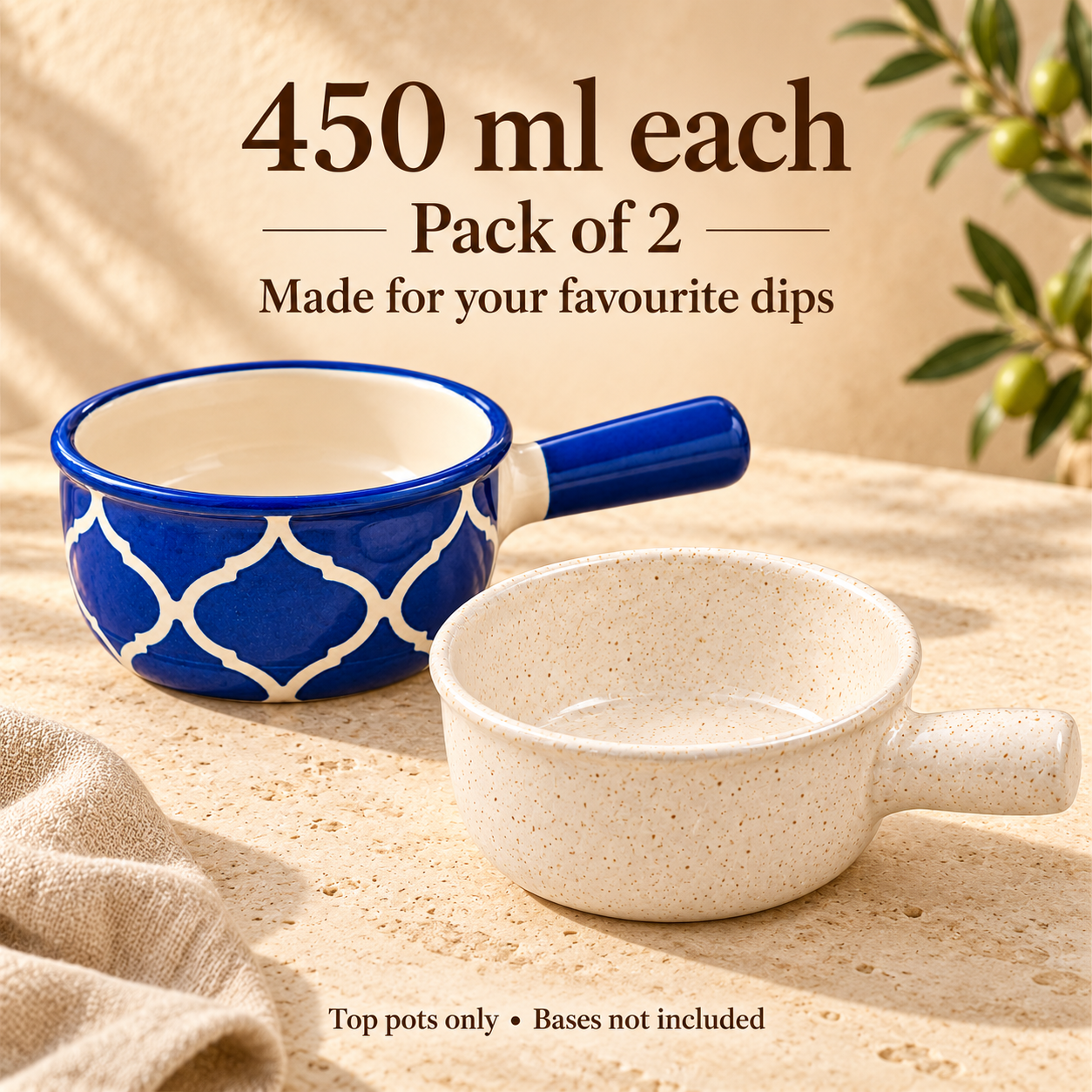 KunhaR Ceramic Fondue Top, 450 ml + 450 ml, Pack of 2, White + Blue – image 7