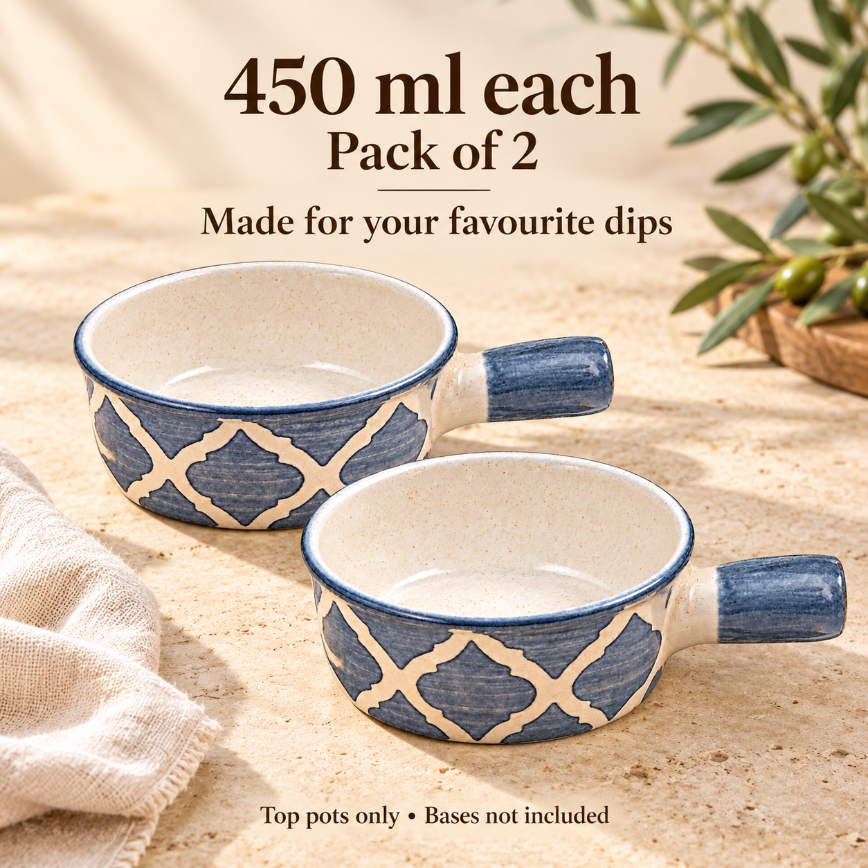 KunhaR Ceramic Fondue Top, 450 ml + 450 ml, Pack of 2, Grey + Grey – image 7