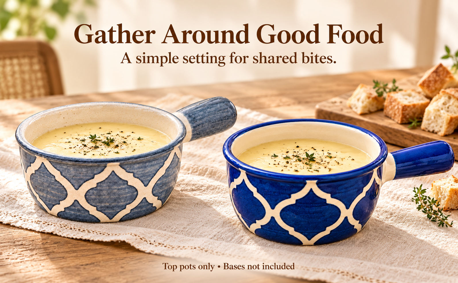 KunhaR Ceramic Fondue Top, 450 ml + 450 ml, Pack of 2, Grey + Blue – visual story 3