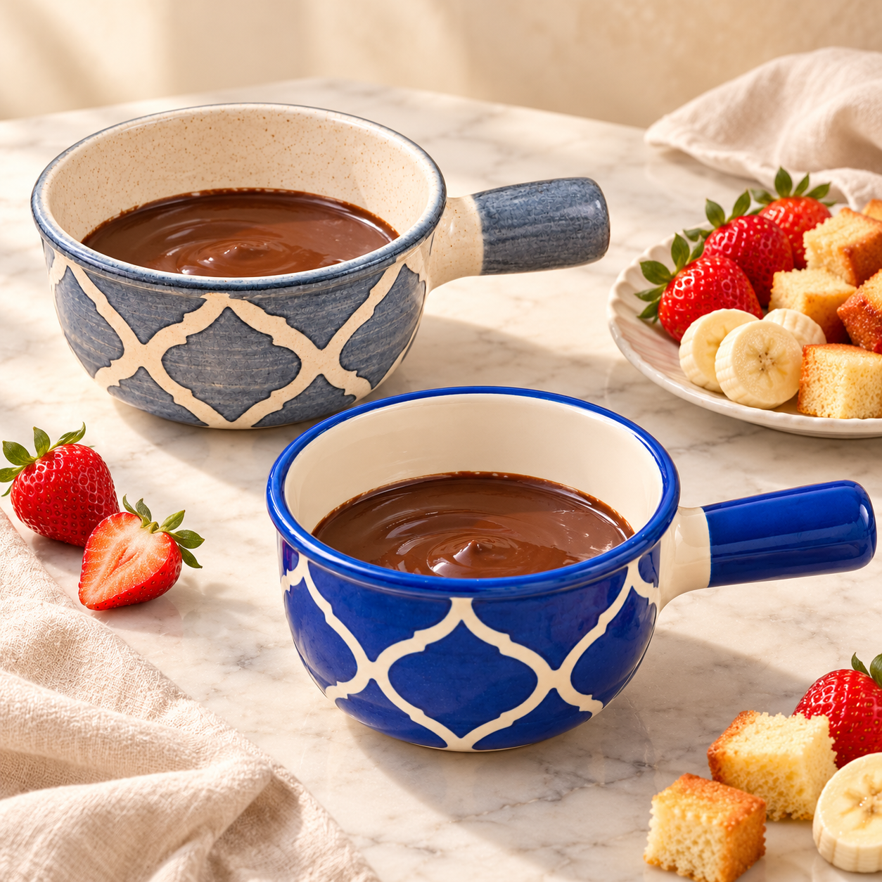 KunhaR Ceramic Fondue Top, 450 ml + 450 ml, Pack of 2, Grey + Blue – image 2