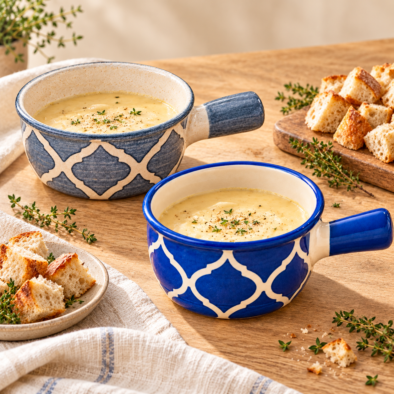 KunhaR Ceramic Fondue Top, 450 ml + 450 ml, Pack of 2, Grey + Blue – image 3