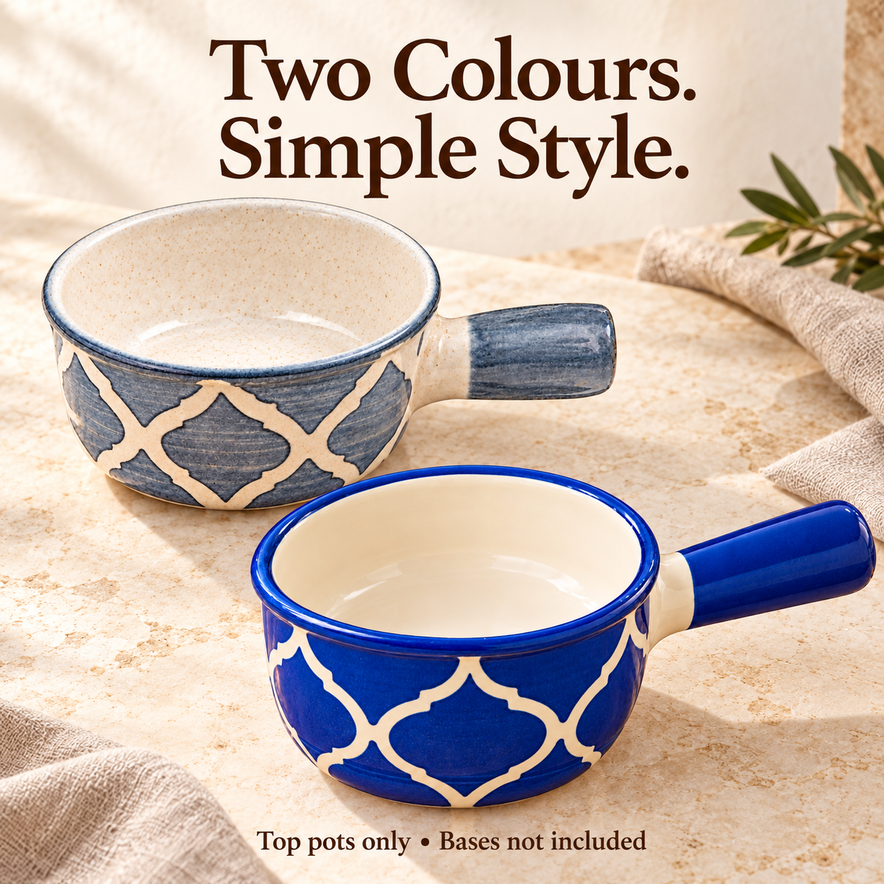 KunhaR Ceramic Fondue Top, 450 ml + 450 ml, Pack of 2, Grey + Blue – image 5
