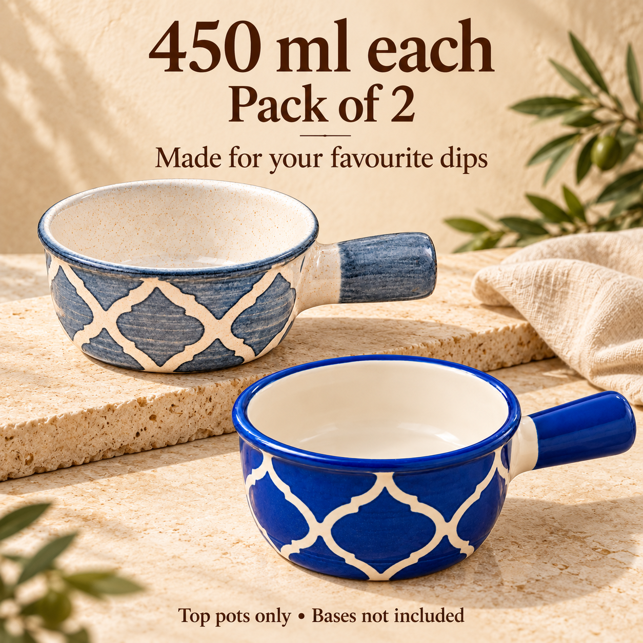 KunhaR Ceramic Fondue Top, 450 ml + 450 ml, Pack of 2, Grey + Blue – image 7