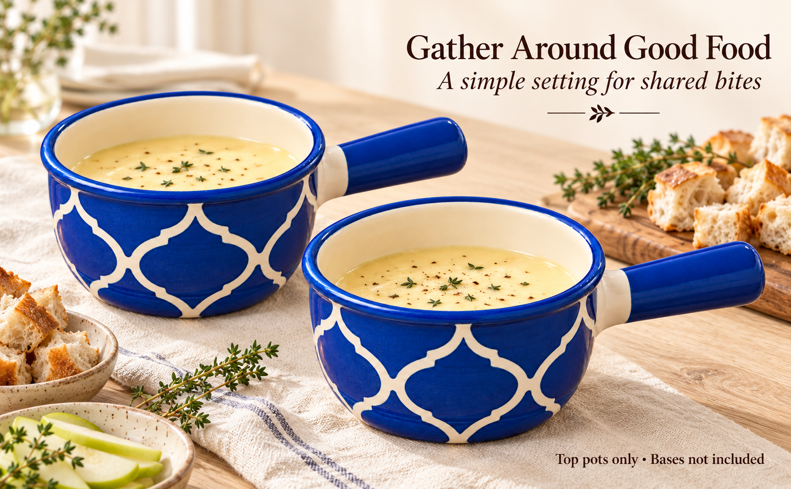 KunhaR Ceramic Fondue Top, 450 ml + 450 ml, Pack of 2, Blue + Blue – visual story 3