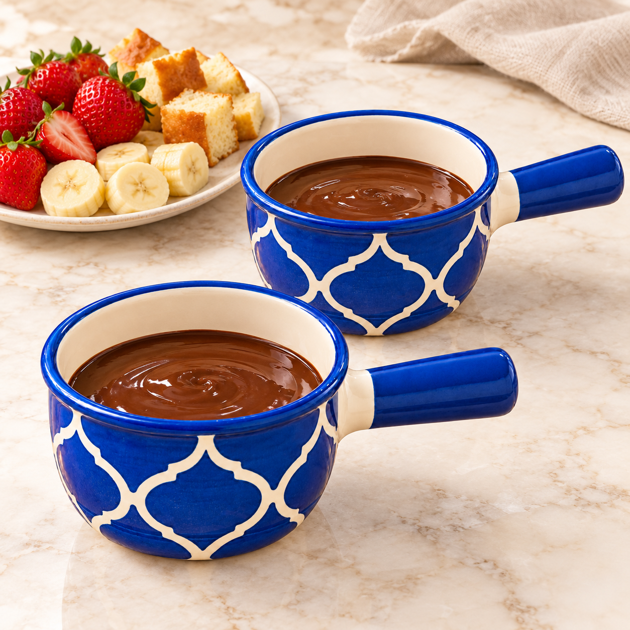 KunhaR Ceramic Fondue Top, 450 ml + 450 ml, Pack of 2, Blue + Blue – image 2