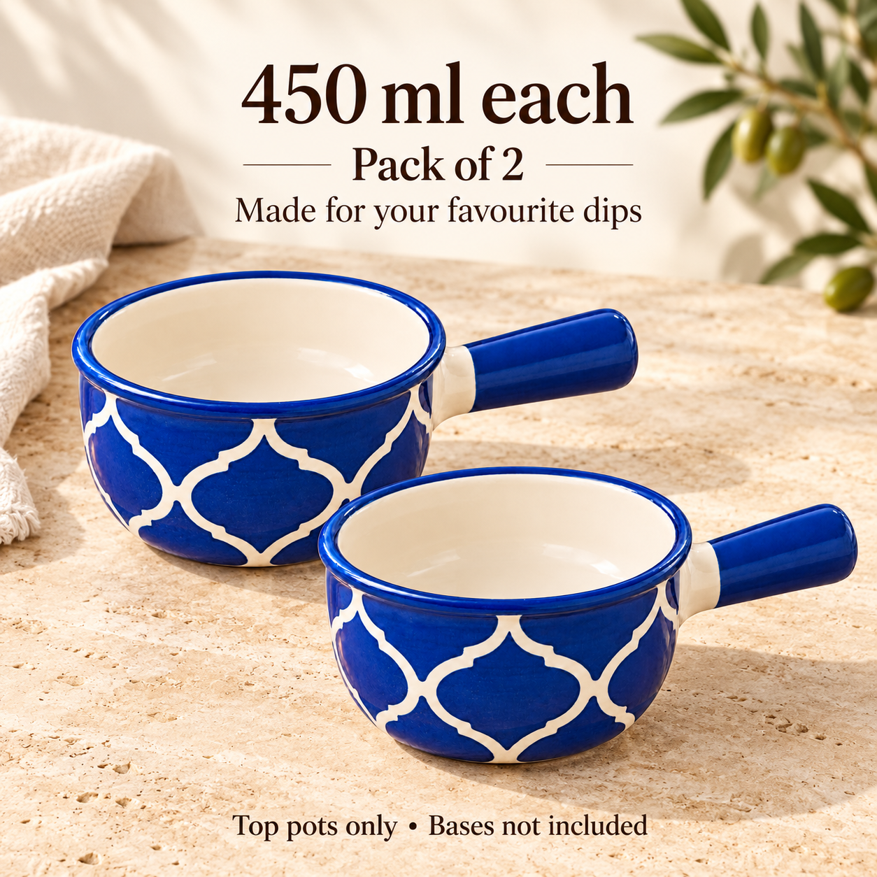 KunhaR Ceramic Fondue Top, 450 ml + 450 ml, Pack of 2, Blue + Blue – image 7