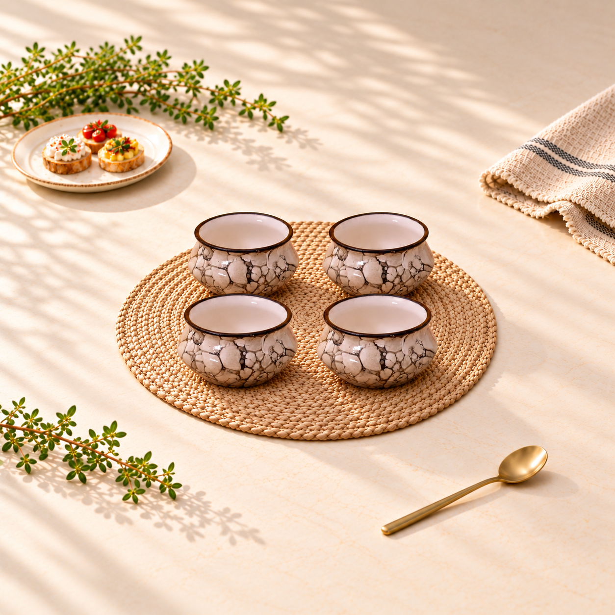 Kunhar Ceramic Sauce Holder - 90 ML, 4 Pieces, Black Luster