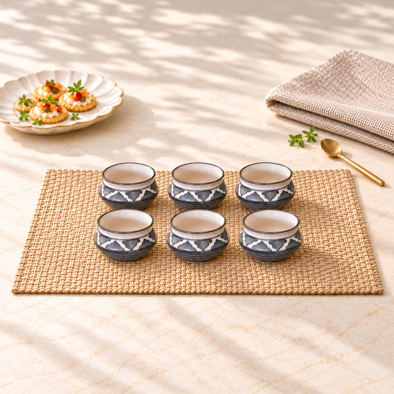 Kunhar Ceramic Sauce Holder - 90 ML, 6 Pieces, Gray