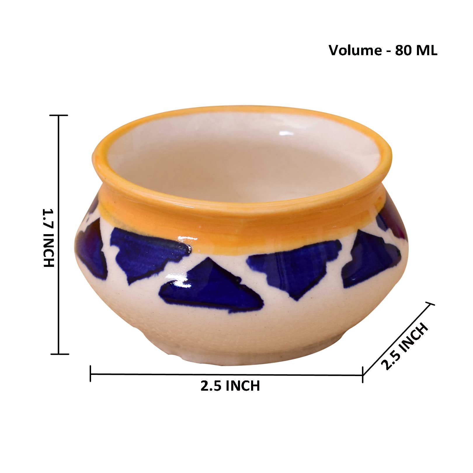 Kunhar Ceramic Sauce Holder - 90 ML, 6 Pieces, Yellow Blue - Image 2