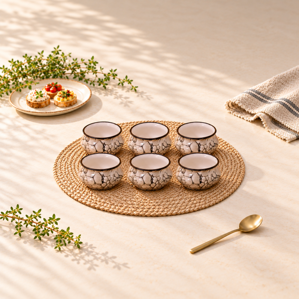 Kunhar Ceramic Sauce Holder - 90 ML, 6 Pieces, Black Luster