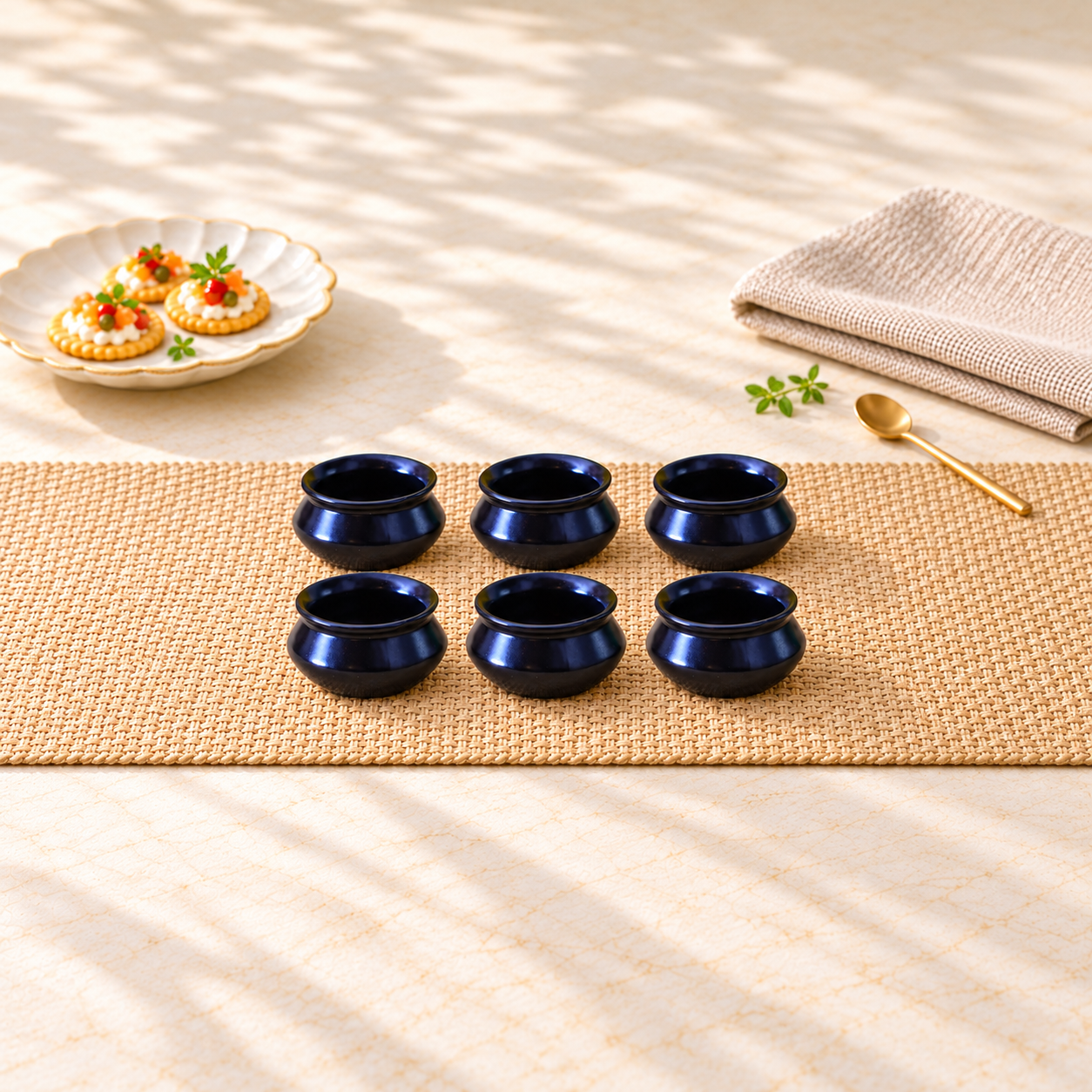 Kunhar Ceramic Sauce Holder - 90 ML, 6 Pieces, Black Matt