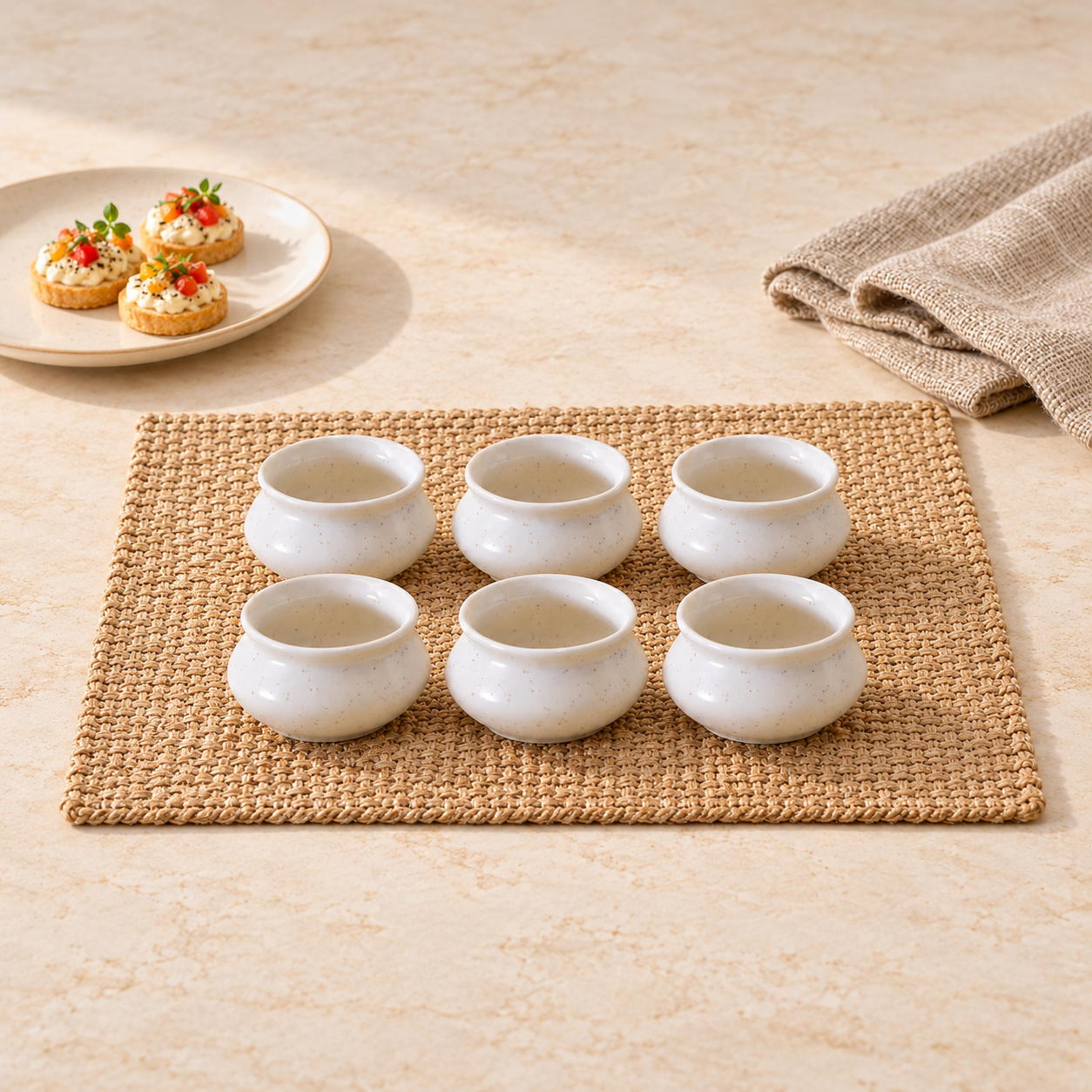 Kunhar Ceramic Sauce Holder - 90 ML, 6 Pieces, White Matt