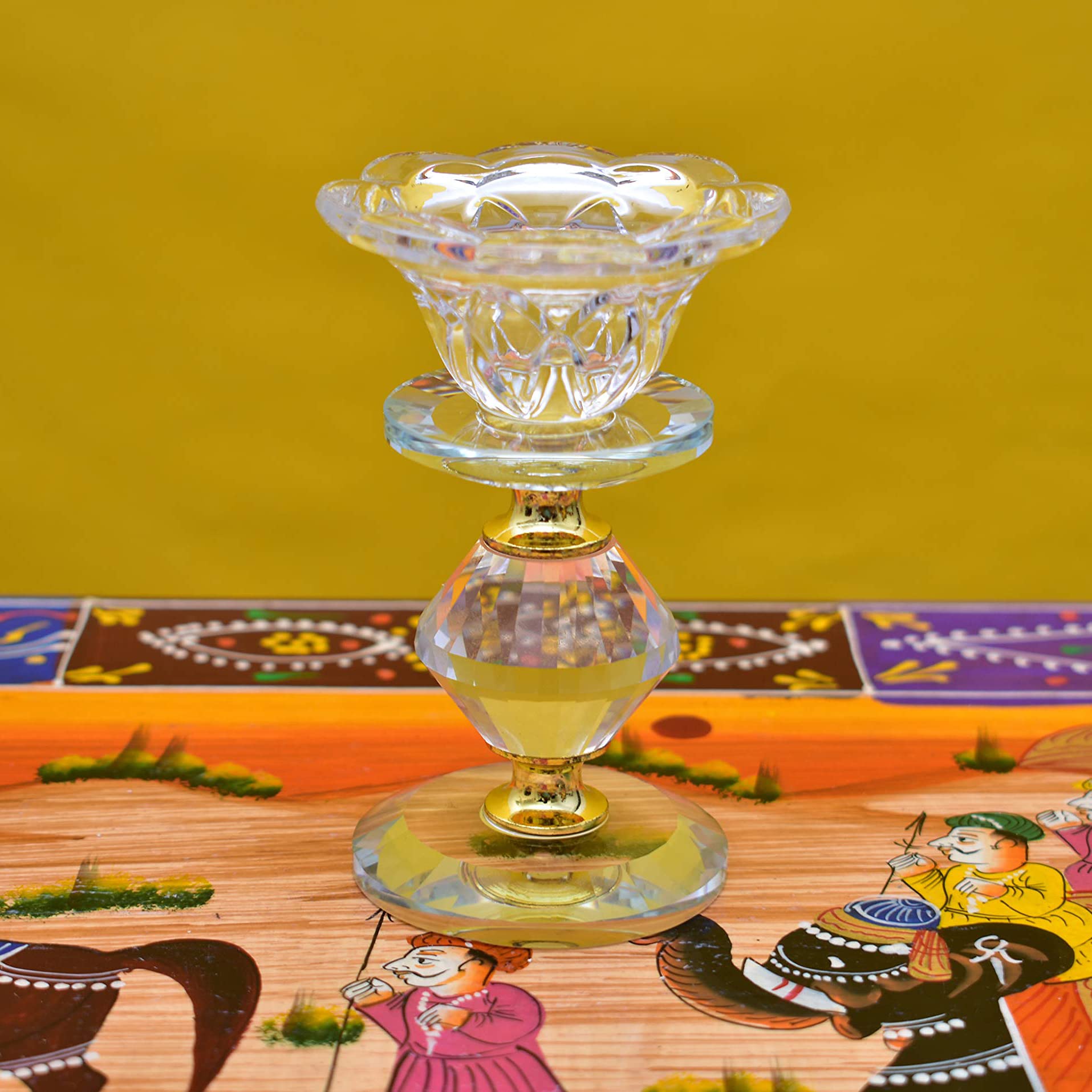 KunhaR Crystal Glass Candle Holder, Elegant Heavy Crystal Cuboid Tealight Holder - Image 2