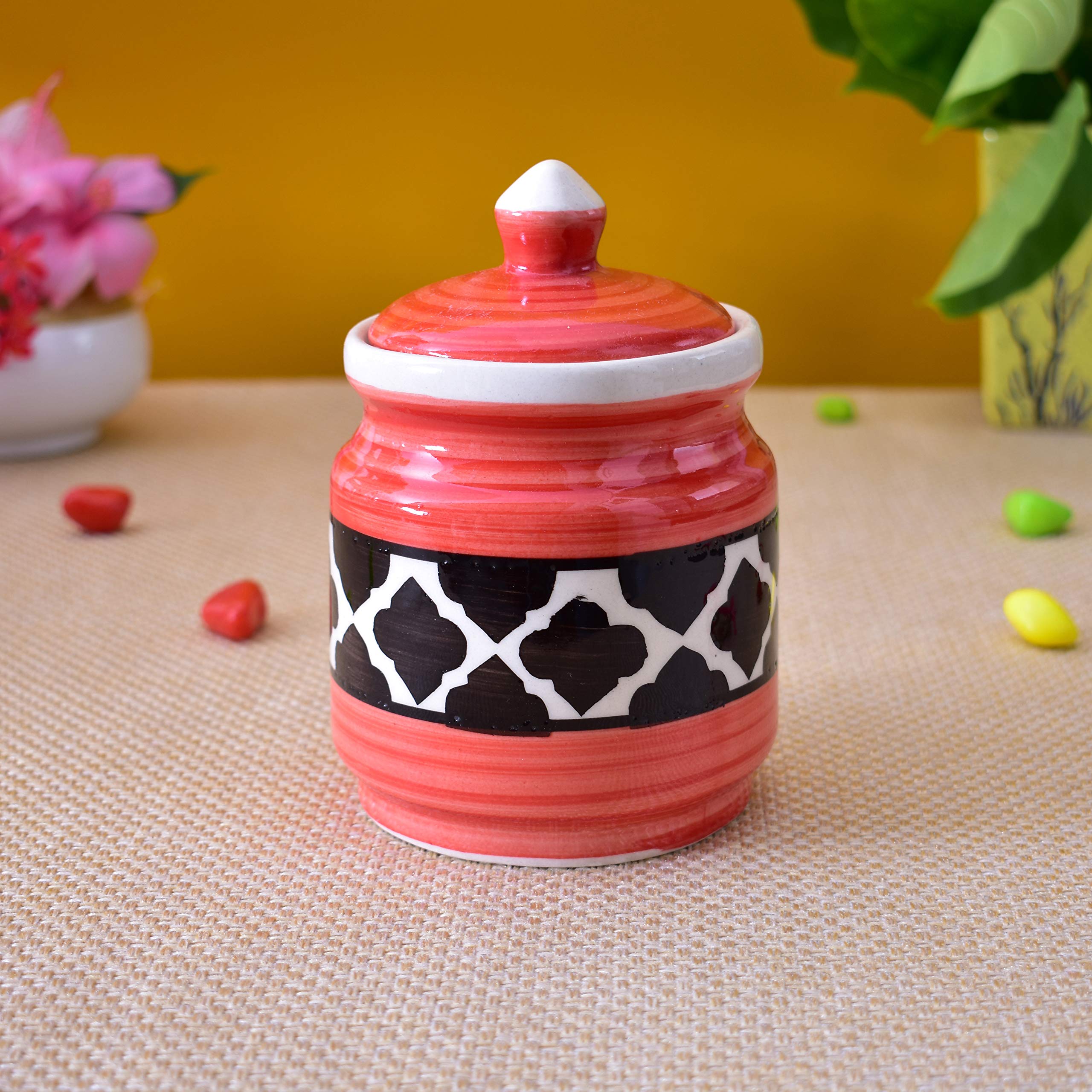 Kunhar Ceramic Jars (600ML) – Handcrafted Multipurpose Barni with Lid for Pickle, Chutney, Spices, Salt, Sugar – Kitchen Storage Containers, Red Black - Image 2