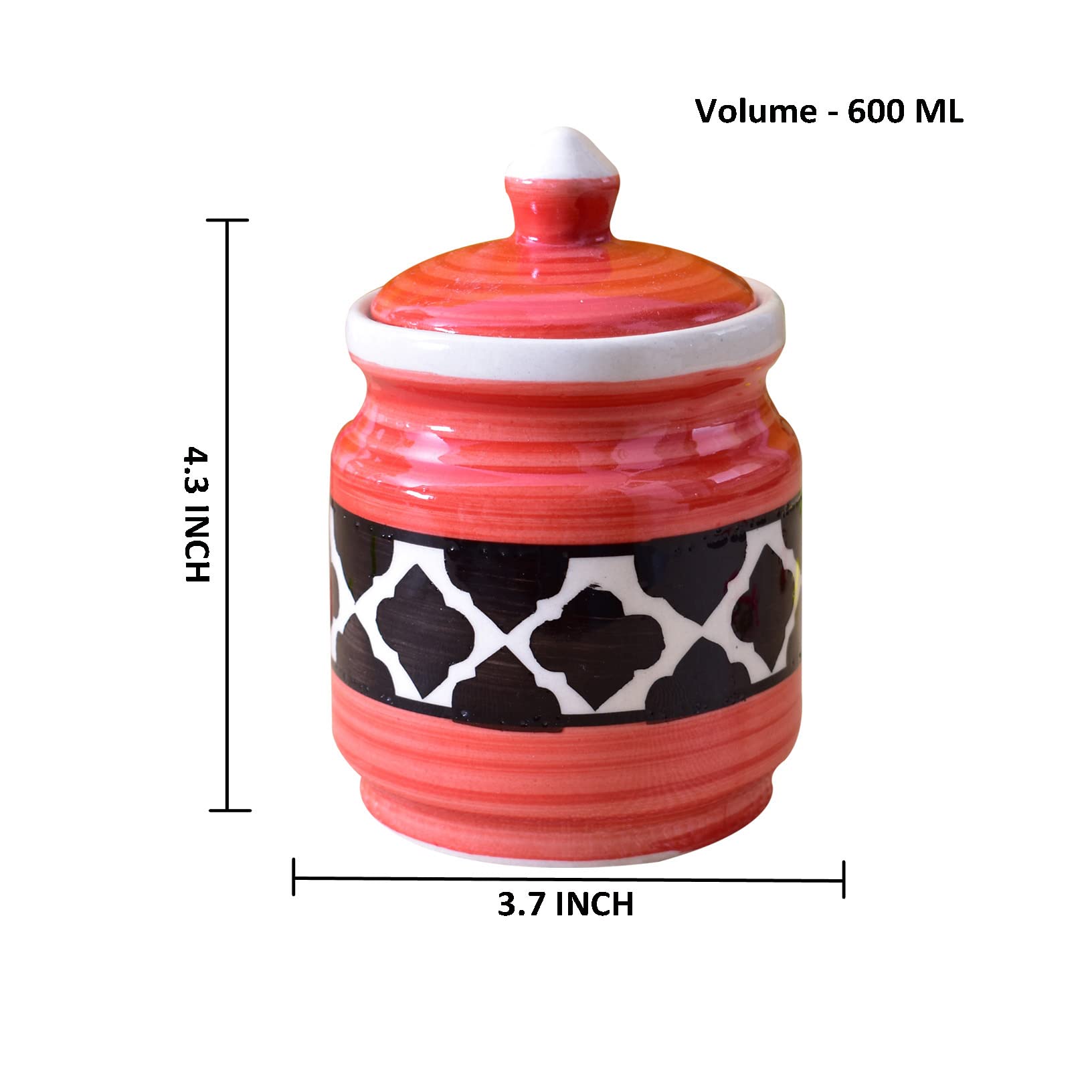 Kunhar Ceramic Jars (600ML) – Handcrafted Multipurpose Barni with Lid for Pickle, Chutney, Spices, Salt, Sugar – Kitchen Storage Containers, Red Black - Image 3