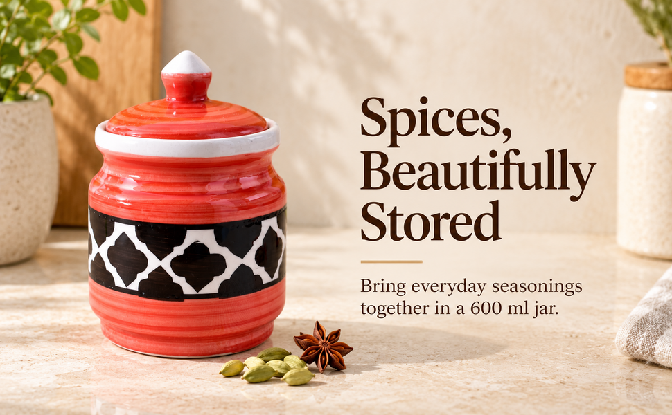 Kunhar Ceramic Jars (600ML) – Handcrafted Multipurpose Barni with Lid for Pickle, Chutney, Spices, Salt, Sugar – Kitchen Storage Containers, Red Black – visual story 2