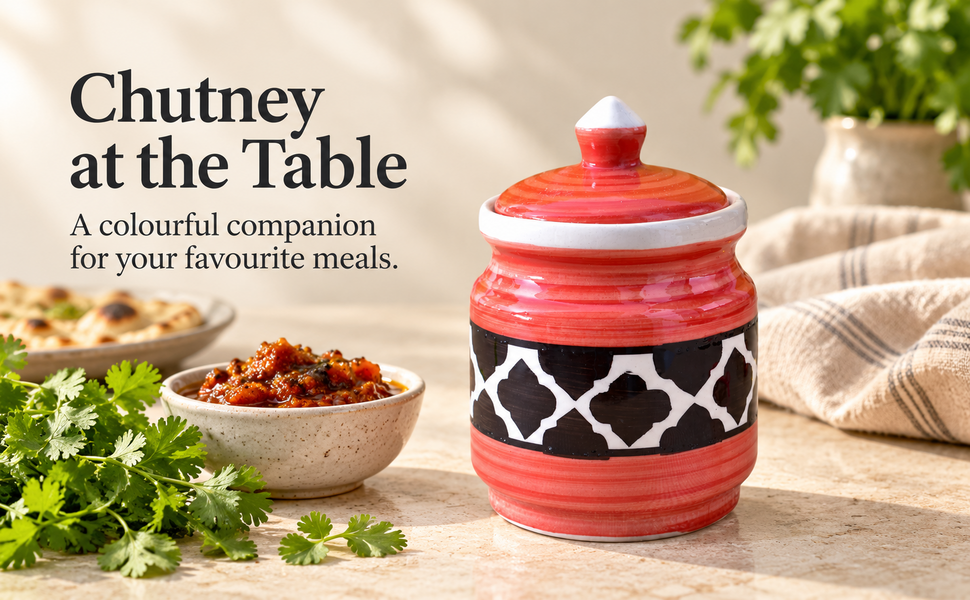 Kunhar Ceramic Jars (600ML) – Handcrafted Multipurpose Barni with Lid for Pickle, Chutney, Spices, Salt, Sugar – Kitchen Storage Containers, Red Black – visual story 4