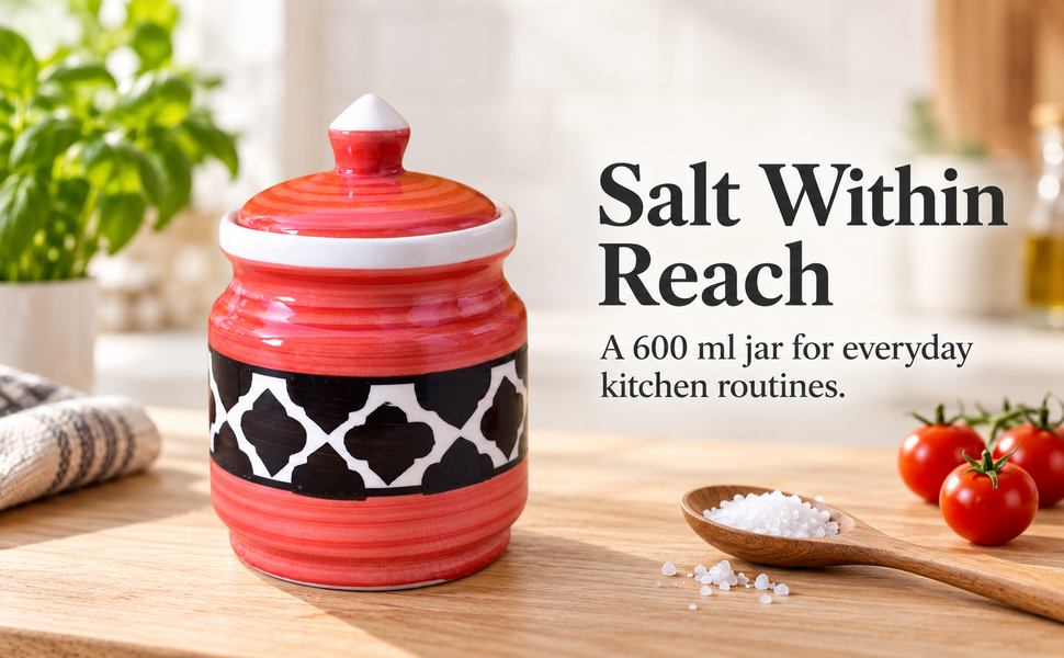 Kunhar Ceramic Jars (600ML) – Handcrafted Multipurpose Barni with Lid for Pickle, Chutney, Spices, Salt, Sugar – Kitchen Storage Containers, Red Black – visual story 5
