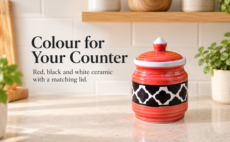Kunhar Ceramic Jars (600ML) – Handcrafted Multipurpose Barni with Lid for Pickle, Chutney, Spices, Salt, Sugar – Kitchen Storage Containers, Red Black – visual story 6