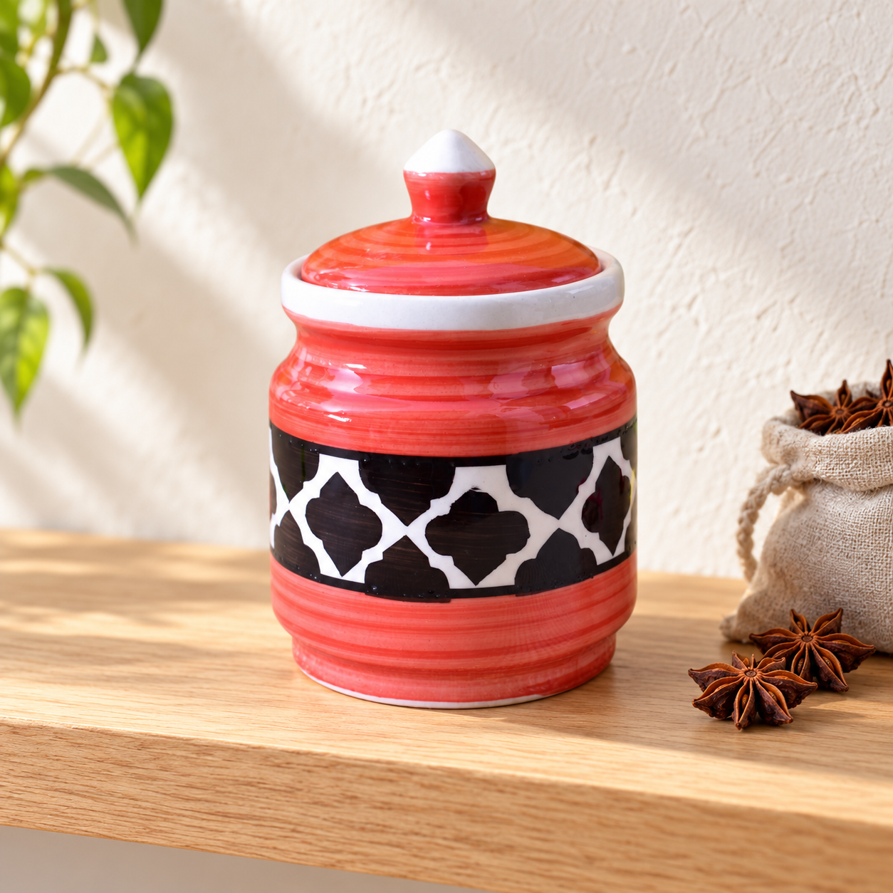 Kunhar Ceramic Jars (600ML) – Handcrafted Multipurpose Barni with Lid for Pickle, Chutney, Spices, Salt, Sugar – Kitchen Storage Containers, Red Black - Image 2