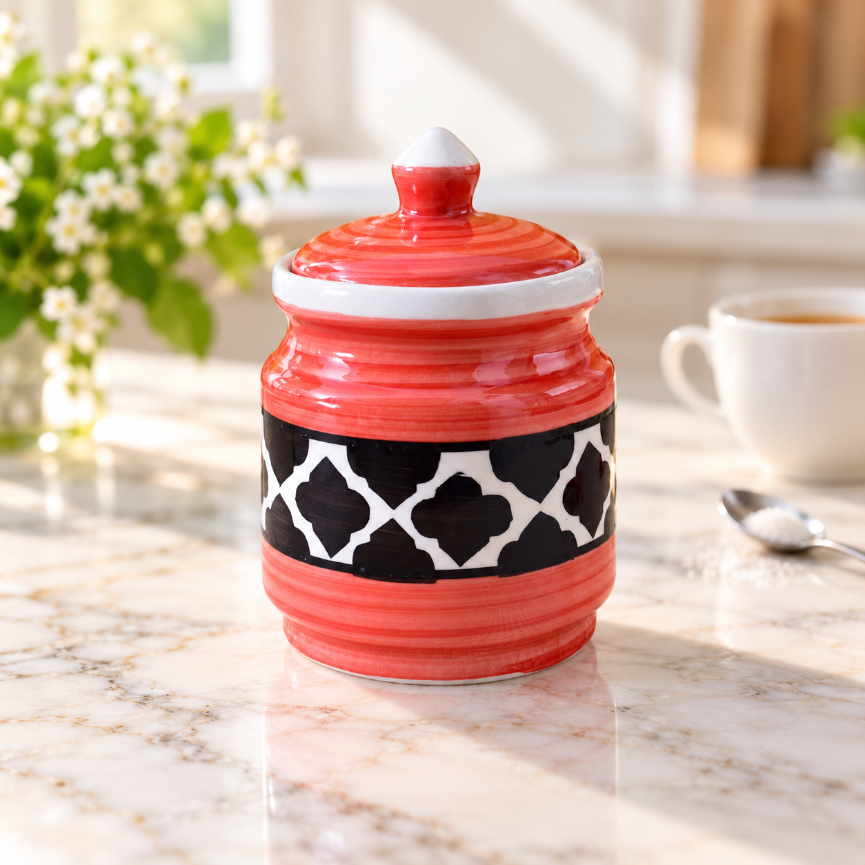Kunhar Ceramic Jars (600ML) – Handcrafted Multipurpose Barni with Lid for Pickle, Chutney, Spices, Salt, Sugar – Kitchen Storage Containers, Red Black - Image 3